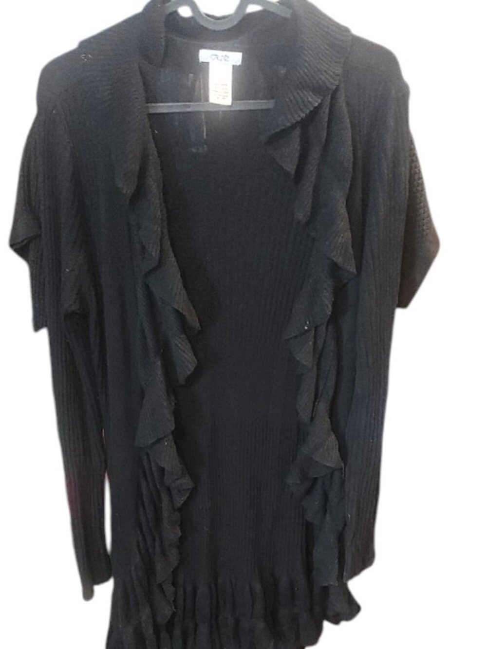Cache Knit Black Ruffled Open Cardigan -16 ptp